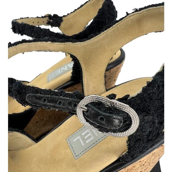 CHANEL Black and Gold Wedge Sandals - Picture 12 of 16
